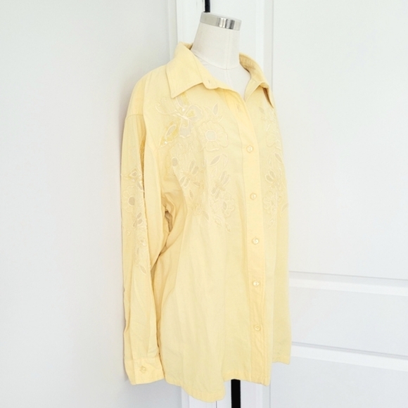 Vtg Quaker Factory Embellished Floral Button-Up Top Fall Gift Retro Spring Work - Picture 3 of 7